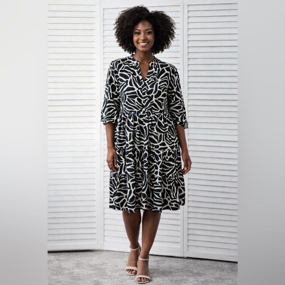 Rachel Zoe Black White Print Dress NWT Size XS Tiered Flowy Chic Boho Designer